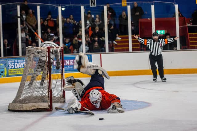 Phantoms netminder Jordan Marr making a penalty save. Photo: Ian Offers.