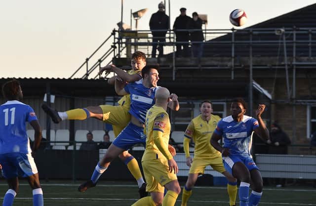 Action from Yaxley v Spalding (blue). Photo: David Lowndes.