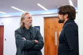 Robbie Savage speaks to Leicester boss Russell Martin before kick-off. Photo Joe Dent/theposh.com.