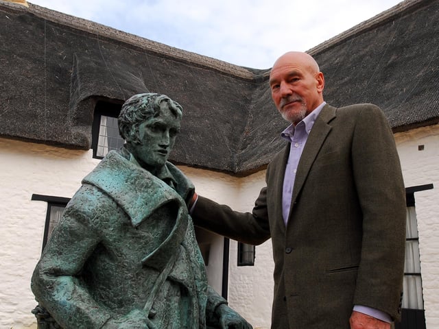 Hollywood and Shakespearean actor Patrick Stewart was invited by MP Barry Sheerman to unveil the new weather centre at John Clare cottage in Helpston.