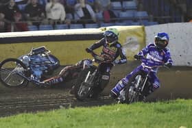 Ben Cook (blue helmet) in action for Panthers against Wolves. Photo: David Lowndes.