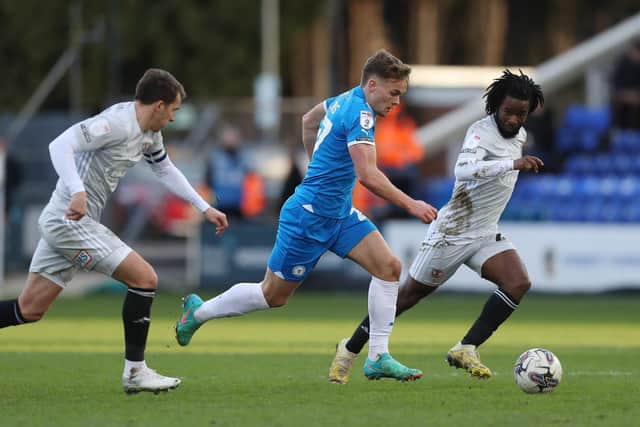 Archie Collins of Peterborough United in action against Exeter City. Photo Joe Dent/theposh.com