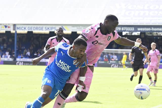 Owura Edwards in action for Posh against Mansfield Town. Photo David Lowndes.