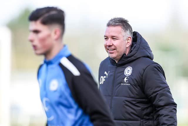 Posh manager Darren Ferguson with Ronnie Edwards during training this week. Photo: Joe Dent/theposh.com.