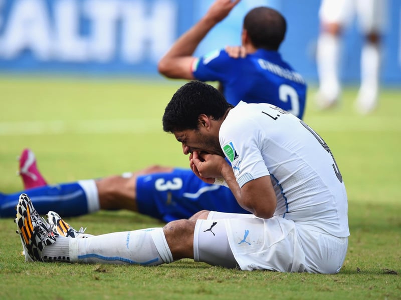 During the group stages of the 2014 World Cup, Luis Suarez bit Italy's Giorgio Chiellini. The striker, who previously bit Branislav Ivanovic during a Premier League game in April 2013, was suspended from all football-related activity for four months.