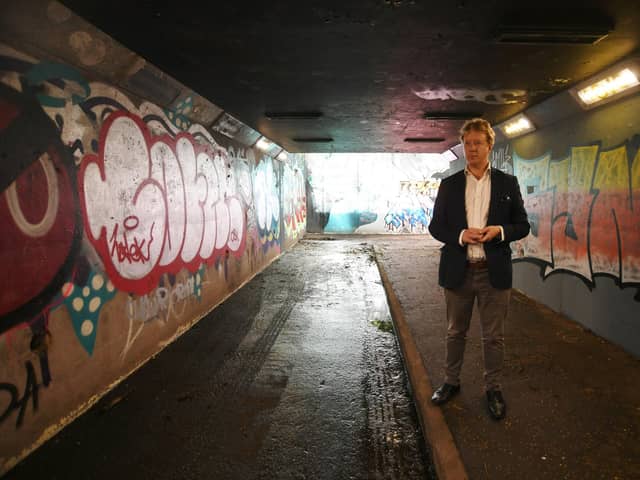  Peterborough MP Paul Bristow at the Chauncer Road underpass under the A47