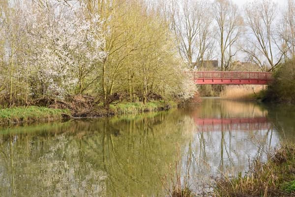 The Thorpe Meadows 'Red Bridge' in Peterborough. The structure was removed last year and a new bridge will be built this autumn allowing the reopening of a popular riverside walk.