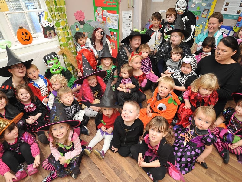 Taken in 2014. Staff and children at Smiley faces nursery at Thorney taking part in a Halloween party.