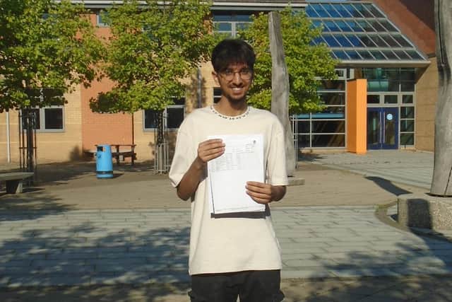 Hampton College student Abdhul celebrating his GCSEs