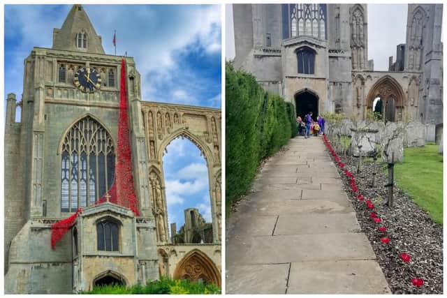 Local people say the combined effect of the 20 metre-high drape and a poppy path made by a local pre-school children is "stunning."