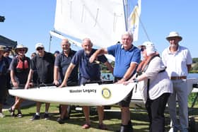 Launch of a new  Challenger tri-maran at Peterborough Sailability with funds donated by Peterborough Minster Rotary of £6,300 . Pictured are  Rotary past president Dr John Hastie, Sailability secretary Richard Dykes and disabled sailor Lily Hewitt
