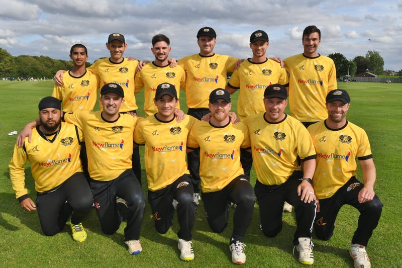 The Peterborough Town CC squad that took on the England Cricket Legends at Bretton Gate.