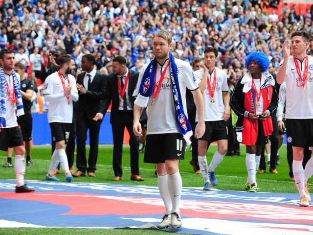 Celebrations after Posh beat Chesterfield in the Johnstone's Paint Trophy at Wembley.