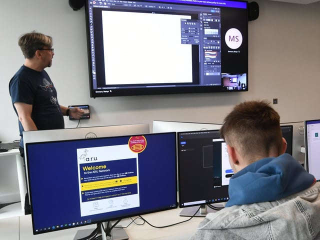ARU Peterborough -. Students learning the art involved in  computer game building