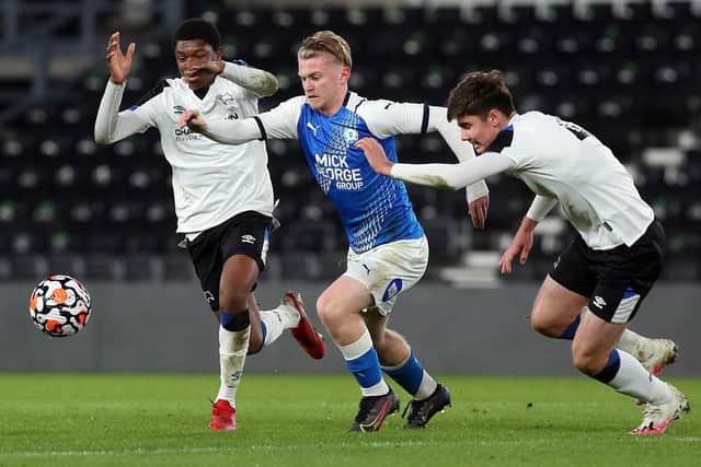 Kellan Hickinson in action for Peterborough United in the FA Youth Cup in 2021. Photo: Joe Dent.