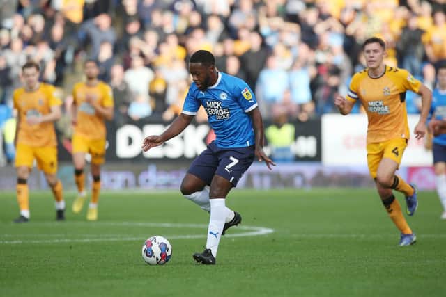 Posh fans' man of the match Jeando Fuchs in action against Cambridge. Photo: Joe Dent/theposh.com.