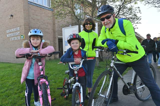 Brookside Methodist Church sponsored cyclists Holly Mason (8), Reuben Mason (7) and George Barber (63) who have raised money for repairs at the church.