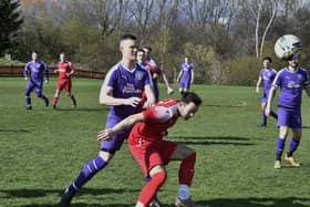 Action from Polonia (red) v Stanground Sports in Division One of the Peterborough League. Photo: David Lowndes.