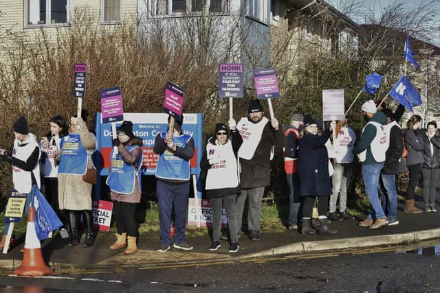 RCN members on the picket line at Doddington Hospital, in March, on Tuesday (December 20)