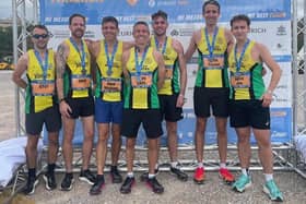 Yaxley runners in Valencia, from the left, Craig Bradley, Darren Hillier, Mike Branston, Carl Baron, Sam Petitt, Darren Wells & Joe Bennett.