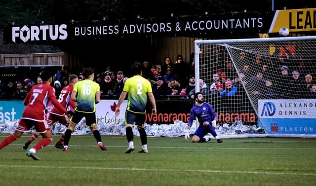 Scarborough's equalising goal against Peterborough Sports. Photo: Richard Ponter