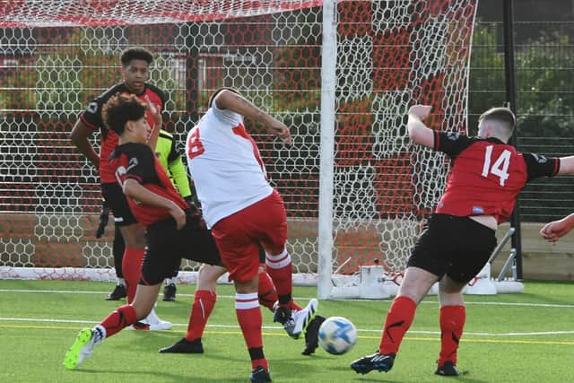 Football action from the Grange. Photo: David Lowndes.