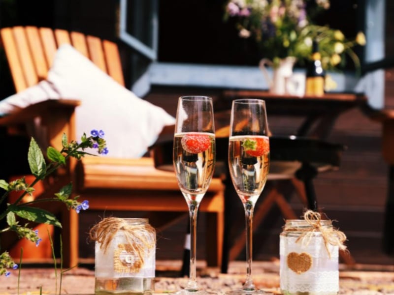 Enjoy a glass outside in the fairytale garden.