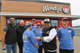 Staff at the opening of fast food chain Wendy's at Bourges View, Maskew Avenue, Peterborough.