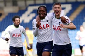 Jamie Donley (right) celebrated scoring for Tottenham Hotspur U21 against Wolves. (Photo by Paul Harding/Getty Images).