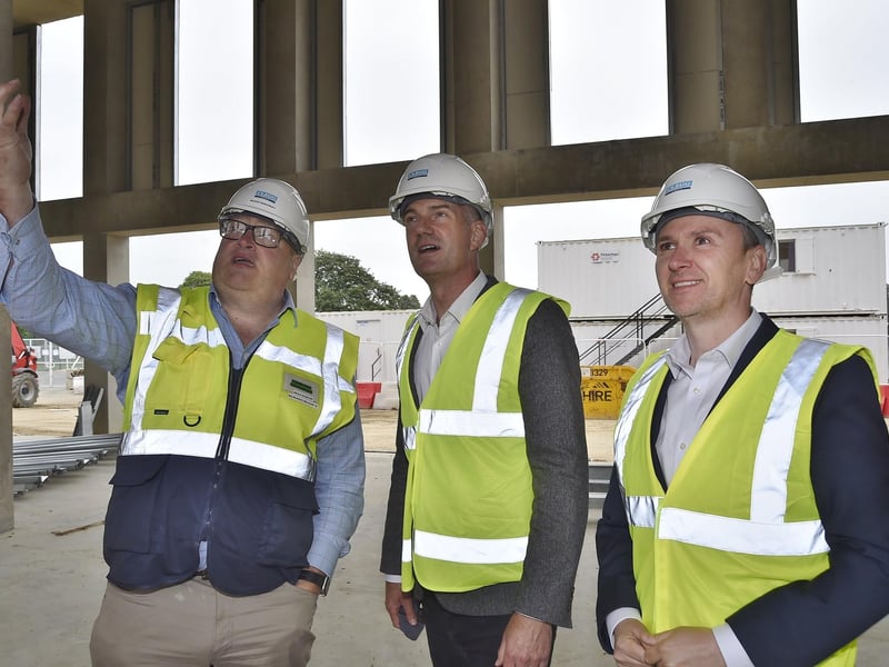 Shadow Secretary of State for Science and Technology Peter Kyle, centre, at Peterborough College's Centre for Green Technology, with Andrew Pakes, Labour’s candidate for Peterborough, right, and the centre's project lead Roger Bancroft
