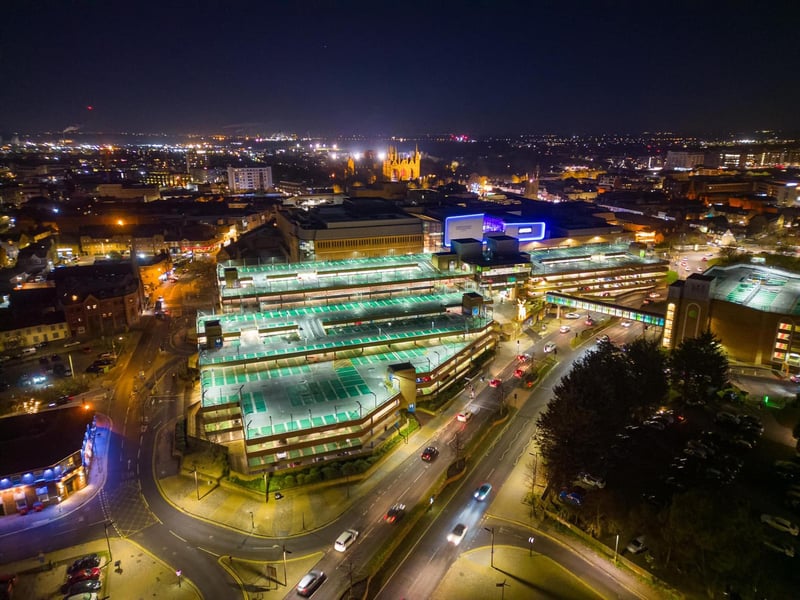 Looking down on Queensgate and its car parks with Peterborough Cathedral standing majestically in the background.