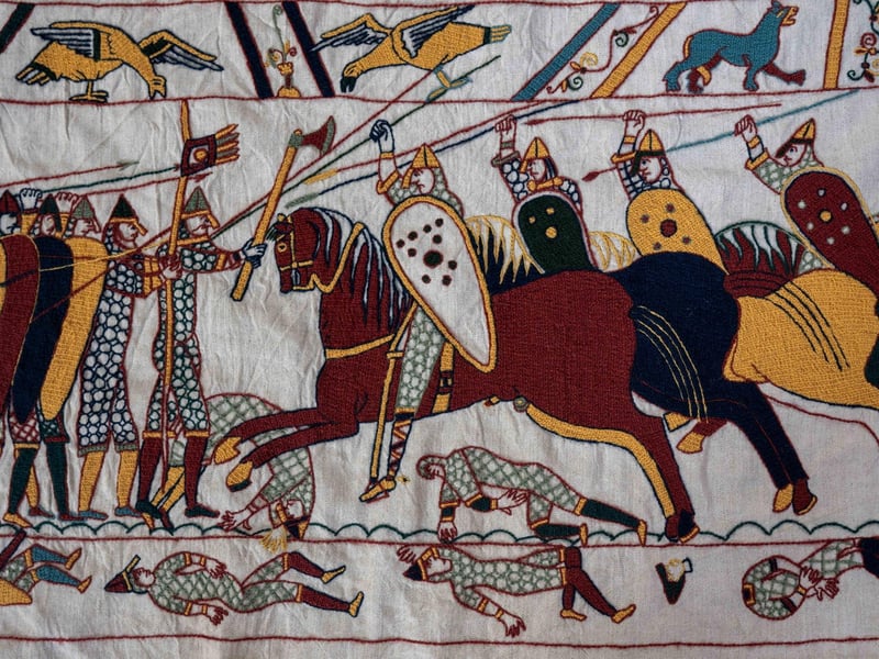 The tapestry depicts the events leading up to the Norman Conquest of England in 1066