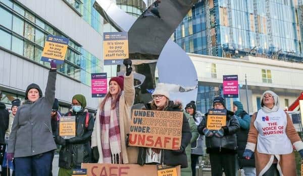 Nurses on a picket line in Birmingham on the first day of the strike