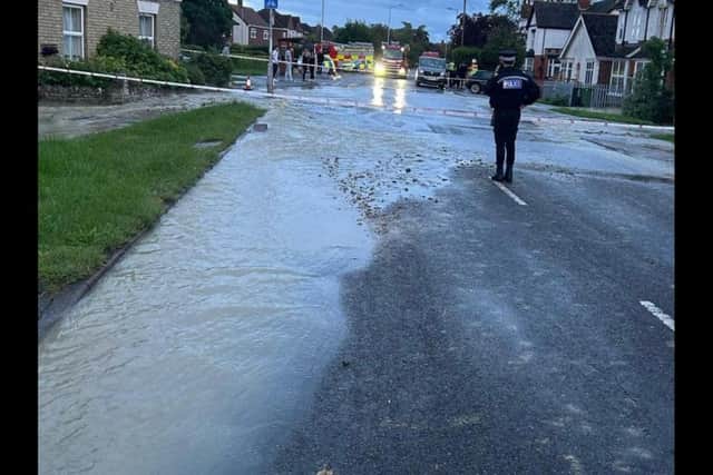 Flooding caused by the burst water main in Werrington.