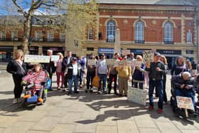 Campaigners at the protest outside of the Town Hall in Peterborough.