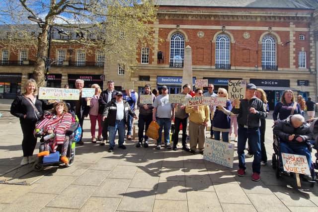 Campaigners at the protest outside of the Town Hall in Peterborough.