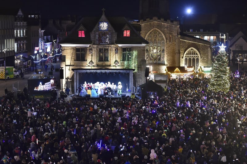 Switching on of the Peterborough city centre Christmas lights in Cathedral Square.