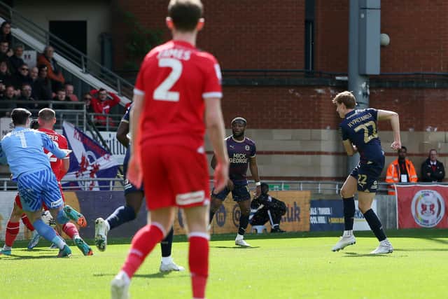 Hector Kyprianou of Peterborough United scores the opening goal against Leyton Orient. Photo: Joe Dent.