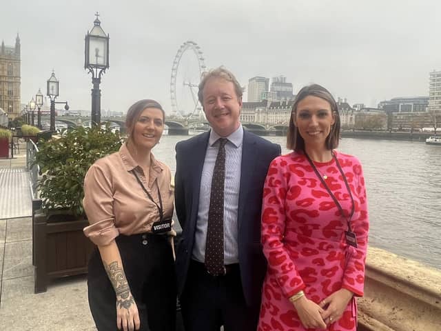 Paul Bristow MP with Hannah and Amy at the Small Business event.