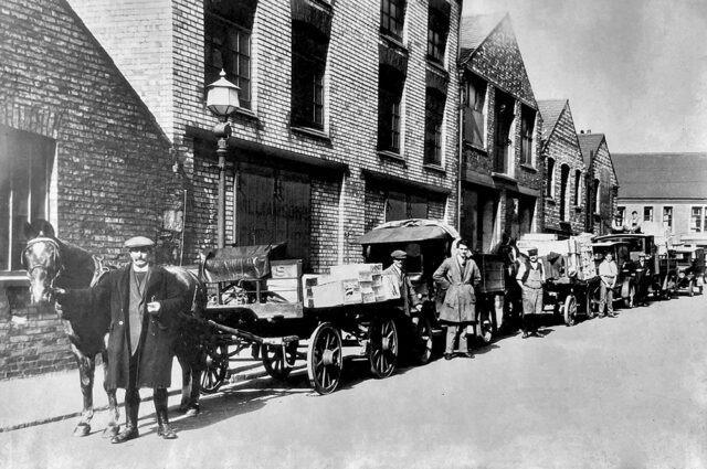 A lovely early 1900s image showing a fleet of vehicles belonging to George Meadows Fruiterer business which had a shop on the corner of Lincoln Road and Geneva Street. This view is along Geneva Street looking towards the Boroughbury end of Lincoln Road (image: Peterborough Images Archive)