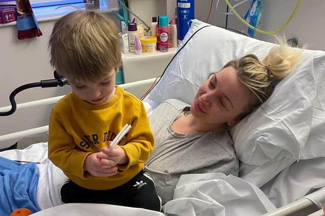 Sadie Kemp with son Hendrix at Peterborough City Hospital