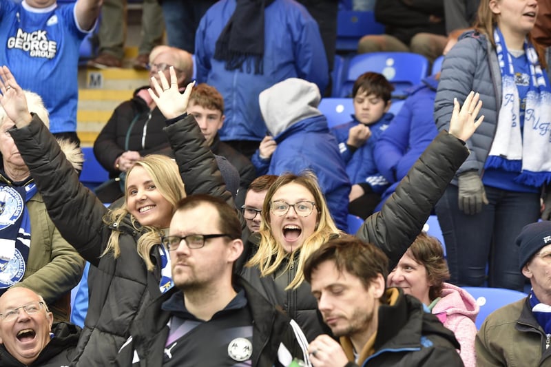 Peterborough United fans enjoying Friday night's whopping win.