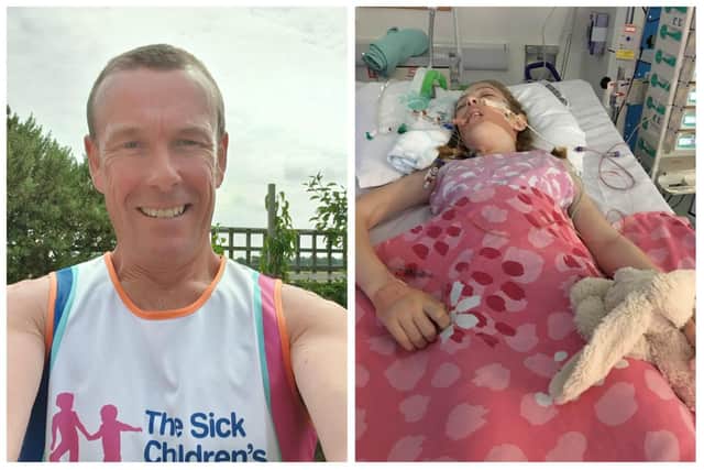 Steve Knight, 48, is running the London Marathon to raise money for The Sick Children's Trust, a charity which enabled him to stay close to his daughter Hannah when she needed lengthy hospital surgery at the age of 13.