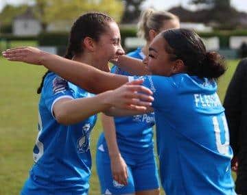 Posh celebrate their late winning goal against Cobblers. Photo Darren Wiles