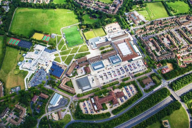 An aerial view of the Ortongate Shopping Centre in Orton Goldhay, Peterborough