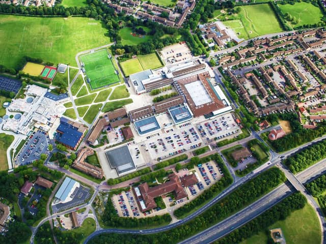 An aerial view of the Ortongate Shopping Centre in Orton Goldhay, Peterborough