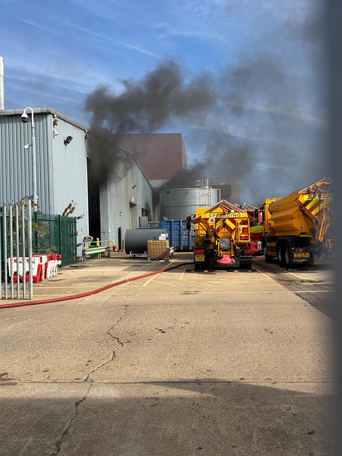 Smoke seen pouring from warehouse at Peterborough recycling centre