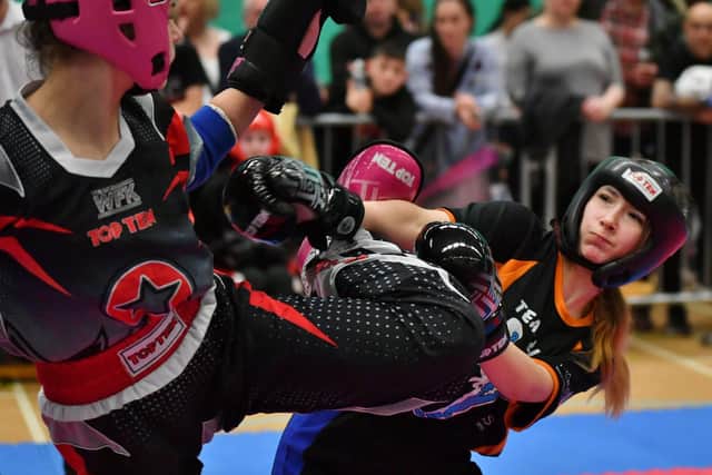 Hicks fighter Gabriella Agafanova in action at Bushfield. Photo David Lowndes.