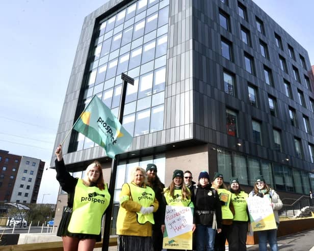 Civil servants from Natural England and the Joint Nature Conservation Council based at Peterborough's newly opened Quay House in Fletton Quays go on strike over pay and conditions.