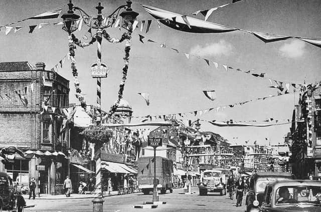 1953 bunting out for the coronation of Elizabeth II